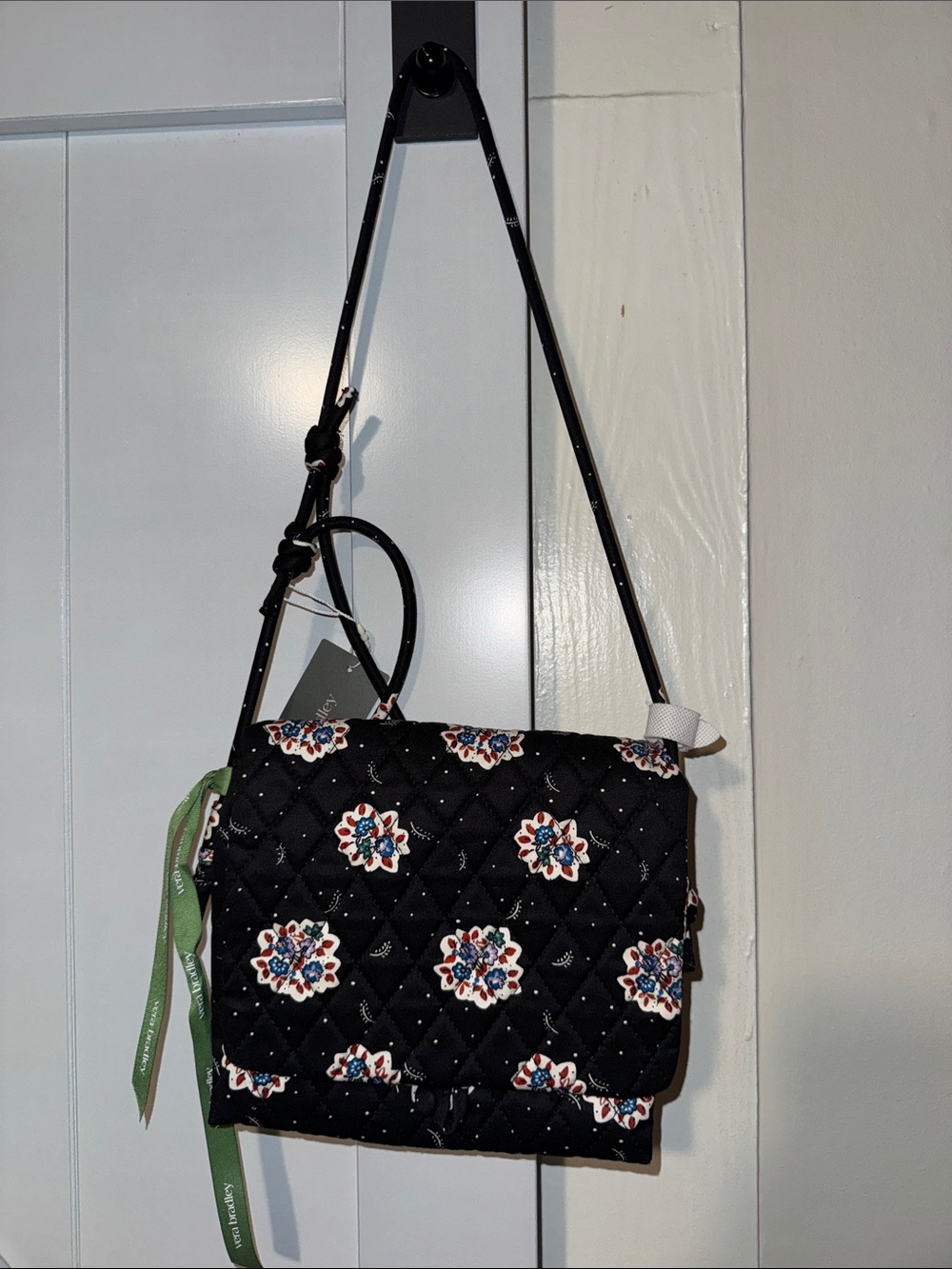 Vera Bradley Feathery Bouquets Black Floral Hipster Crossbody